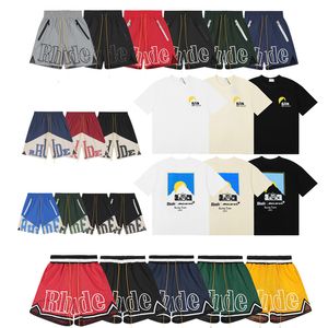 2024 Streetwear Rhude Designer T Shirt Mens Shorts Tops Short Set Men Womens Unisex Sports T Shirts Letter Print Graphic Tee Cotton Short Sleeve Oversized S-XL