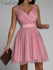 Runway Dresses Women Elegant Glitter Slveless DP V Neck Mesh Party Dress T240515