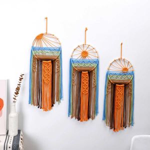 Objetos decorativos Figuras Macrame Dream Catcher Sunrise Sunset Decoração de parede pendurada Arte Boho Dreamcatchers Para quarto da sala Berçário H240516