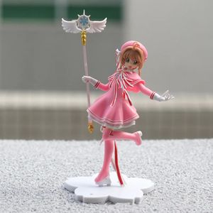 Anime Piękna różowa karta porywacz Sakura Figures Modele Pvc Figur Model Cake Decorations Magic Wand Girls Toys Prezent 240516