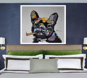 Framed Pure Handpainted Modern Abstract Animal Art Oil Painting Dog Smoking A CigarOn High Quality Canvas For Home Wall Decor Mul8821012
