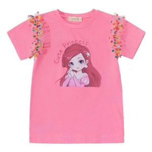 夏の女の子のTシャツは子供向けのファッションカラフルなシャツ点線のメッシュ漫画の子供たちのトップ幼児プリンセス衣装L2405