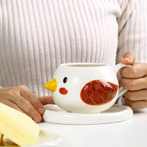 Muggar kreativa keramiska kaffekoppar tecknad fågel frukost hushåll stor kapacitet tefat vatten praktiska gåvor