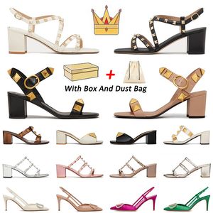 With Box 2024 Designer Pumps Women High Heels Dress Shoes Leather Slingback Sexy Peep Toe Rivets Sandals Platform Office Rubber Shoe 36-42