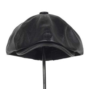 BERETS UNISEX FOUR SEASONS PU LEATHER NEWSBOY CAPS SOLID OCTAGONAL HAT MEN MEN WOMEN SETRO HATS RETRO FLAT CAPS B240516