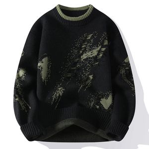 Autumn High Street Trend Zagrypany dzianinowy sweter moda Hip Hop High Quality Wysoka jakość pullover na zewnątrz luźna i ciepła gruba ulica 240508