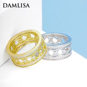 Ringos de cluster Damlisa Round D Color VVS1 Moissanite Band Band Circle for Women 925 Sterling Silver Noiving Jewelry Fine