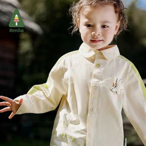 Kinderhemden Amila Baby BoySshirt 2024 Frühling neuer reines Baumwollbequeme Kontrast atmungsaktiven süßen Bären Casual Topsl2405