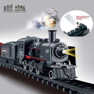 Diecast Model Cars Classic Railway Freight Train Powered of Batteries Water Steam Locomotive Game Set With Smoke Simulation Model Electric Train Toy WX