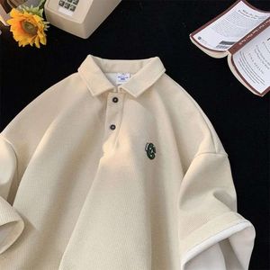 Amerykański styl Hip Hop Retro Waffle Polo Shirt Casual krótkie mężczyźni i kobiety spersonalizowane luźne pary T-shirt Haruku Y2K L2405