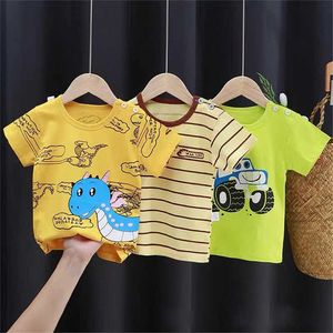 T-shirts sommar baby t-shirt mode tecknad flicka t-shirt kort ärm av bomull pojkar topp koreanska avslappnade barnkläder 0-7y billig artikell2405