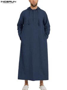 Incerun Islâmico Jubba Thobe Manga Longa Camisas Camises Capuzes Saudi Kaftan Long Jubba THOBE HOMBRE HOMEM MULIME