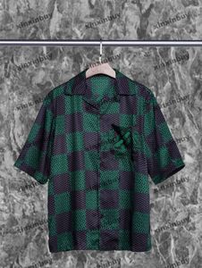 Xinxinbuy Men designer tee t shirt 2024 Italy Chessboard Grid Printing Silk Tyg Kort ärm Bomull Kvinnor Black Blue Khaki Apricot Green XS-L