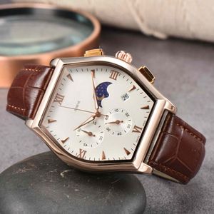2024 New popular wine barrel case men's luxury watch 5-pin display calendar and moon phase leather strap
