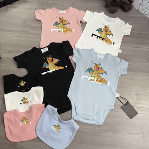 Topp nyfödda jumpsuits designer småbarnskläder storlek 59-90 dinosauri mönster baby crawling kostym spädbarn bomull bodysuit och halsduk 24feb20
