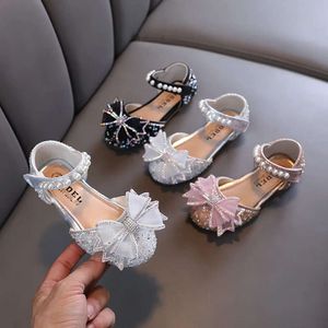 Baby Girls Princess Sequins Pearl Bow Kids Sandals Non-slip Children Party Wedding Elegant Performance Shoes F06144 L2405 L2405