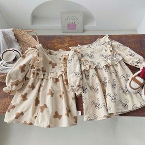 Mädchenkleid Baumwollkleider für Kinder Cartoon Print Langarm Kinder Kostüm 2023 Frühling Herbst Kleinkind Kleidung koreanischer Stil L2405