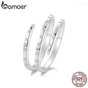 Ringos de cluster Bamoer 925 Sterling Silver Triple embrulhado Anel Ajustável Dinho CZ Delicado para Mulheres Garotas Jóias de Jóias BSR543-E