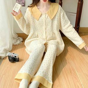 Sleep Lounge 100% pure cotton double high z maternity care pajama set spring and summer thin light nursing pajamas home hospital d240517