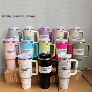 Mugs 40Oz Tumblers H2.0 Stainless Steel Cups Silicone Stanely Cup Handle Coffee Cup Straw 2Nd Generation Car 40 Oz Mugs Standley Cup Water Bottles 47