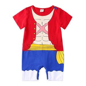 Rompers 0-2歳の子供用漫画ワンピースの赤ちゃんのロールプレイング半袖ジャンプスーツチャイルドコットンベビー服の女の子とボーイ衣料品l2405l2405