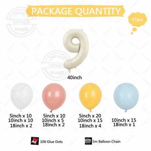 Parti Balonları 97pcs Sayı 1-9 Düğün Balon Çelenk Kemer Kiti Beyaz Mavi Sarı Lateks Balonlar Doğum Günü Partisi Dekor Bebek Duş Tedarik