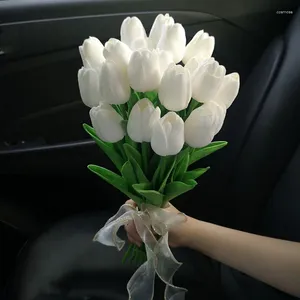 Flores decorativas de tamanho grande imitação de alta qualidade tulipa branca segurando o buquê de casamento de noiva de flores acabado artificial acabado