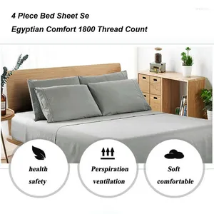 Sängkläder sätter lyx 4st komplett uppsättning täcke med sängark2 kuddfodral grå enkel egyptisk komfort 1800 räknare