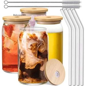 Usa/Ca Warehouse 16Oz Coffee Glass Drinking Sublimation Snow Globe Soda Can Cooler Water Cup Mug Tumbler Bamboo Lid With Straw 0516