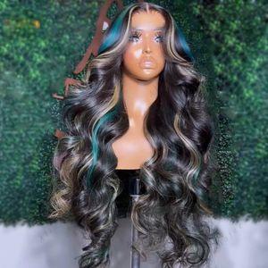 Highlight Black With Blue 13x4 Transparent Lace Frontal Wigs Human Hair Wig For Women Brazilian Hair Glueless Full Lace Front Wigs Synthetic