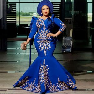2021 Plus Size Arabic Aso Ebi Blue Mermaid Sexy Prom Dresses Lace Vintage Satin Evening Formal Party Second Reception Gowns Dress ZJ033 214a