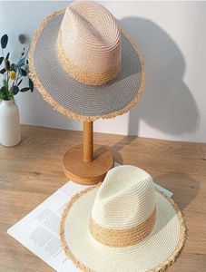Retro Dopasowanie kolorów Fringed Ladies Straw Hat Fashion Wide Flat Brim Jazz Top Sun for Summer UV UV50 2105317885403