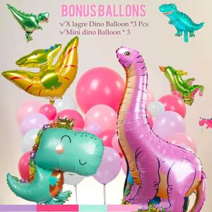 Balões de festa 137pcs Girls Pink Dinosaur Birthday Party Balloon Arch Kit com Dinosaurballonon para Dinossauros para Dinossauros Decorações de Partes de Dinossauros