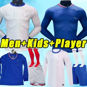 Manica lunga 2024 maillots de calcio maglie da calcio francesi 025 Benzema Mbappe Griezmann Pogba Francia Kimpembe Fekir Kante Football Shirts Versione per giocatori uomini