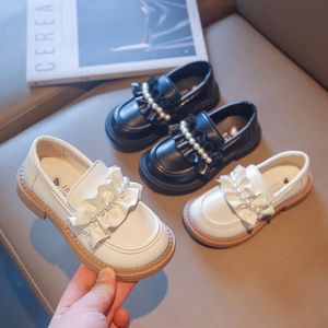 Loafers barn mode barns brittiska stil läder småbarn flickor festlägenheter med pärlor eleganta prinsessor skor l l l l
