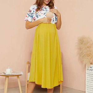 Maternity Dresses Summer Maternity Dress Maternity Round Collar Short-sleeve Nursing Dress Pregnant Maternity Nursing Breastfeeding Clothes 2021 Y240516