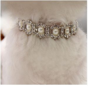 Bling Rhinestone Pearl Necklace Collar Collar Lega Diamond Puppy Pet Collars Leashes For Little Dogs Mascotas Dog Accessori 6858938