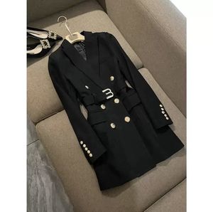 Women's suit top high quality light luxury British temperament belt west slim long jacket