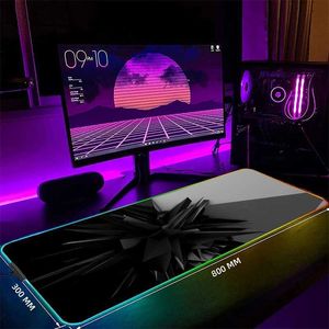 Maus -Pads Handgelenk ruht große LED -Schreibtischmatten xxl RGB Computer Mousepad Geometrische Kunst 90x40 cm Hintergrundbeleuchtung Tastaturmatten Tischpolster Gamer Luminous Mousepads J240510