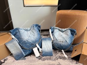 7A High Quality Splicing Washed Denim 22 Handbag Designer Womens Crossbody Bag With Bead Chain Decoration Shoulder Bag GM MM PM