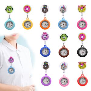 Outros acessórios de moda Cartoon Donuts Clip Pocket Watches Watch With Second Hand para enfermeiros em lapel de lapela Sile Sile Nurse Otvya