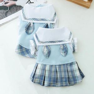 Dog Apparel Japanese Style Pet Clothing Summer Couple Uniform Puppy Dress Bichon Bear Pullover Plaid Shirt XS-XL