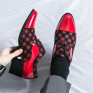 Spiczasty mężczyźni swobodny derby buty pu splatane koronkowe moda moda wzrost bankietów biznesowych duży rozmiar 38-46