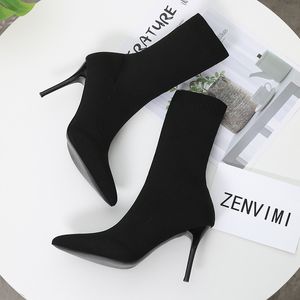 Boots Luxury Square Toe Sexy Stiletto Scento Socks Boot's Stretch High Heel Mid-Tube All-Match Fashion 230223