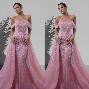 Stylish Evening Dresses Off Shoulder Sequins Appliques Prom Gowns with Overskirts Beading Party Dress Custom Made Vestidos De Noche
