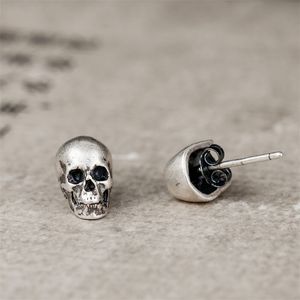 100% 925 Sterling Silver Skull Earrings Personality Small Stud Earrings Punk Style Vintage Earrings For Men Women Street Clud Jewelry Gifts