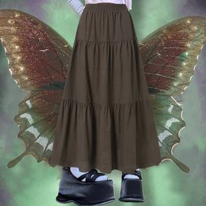 Y2K Aesthetic Fairycoreビンテージプリーツスカート韓国ファッションハラジュクグランジハイウエストロングレトロラミーコットン服240516