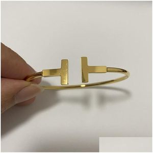 Bangle Top Quality Women Designer Bangles Simple High Polished Bracelet Luxury Brand Couple Bracelets Lady Party Gifts Wholesale Drop Dh12M