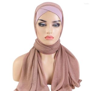 Etnisk klädpanna Cross Turban Cap för kvinnor Muslimsk Instant Hijab Scarf Veil Head Huvudduk Bana sjalar Wrap Islamic Stoles Turbante