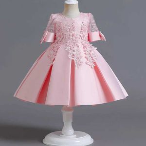 Vestidos de menina que vende vestido de rosa recém-nascido de ponta de lacta de lda de lda de lda ocidental de alta qualidade vestido de princesa de um ano de aniversário de um ano para lavar vestido de lavar